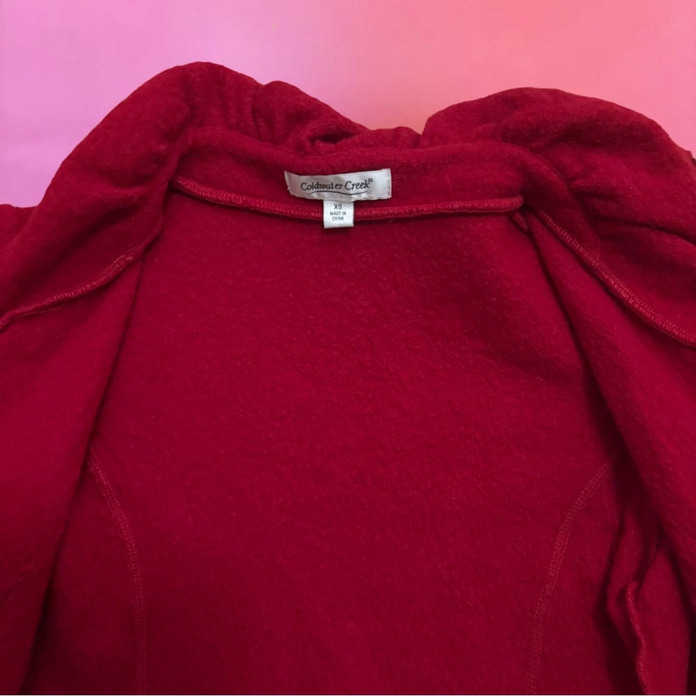 Vintage 90s Y2K Red Wool Button-Up Jacket Cardigan w/ Black Plaid Trim - XS - Picture 9 of 14
